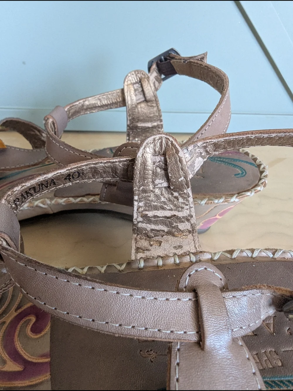 Taupe Floral Beaded Women’s Sandals with Ankle Strap